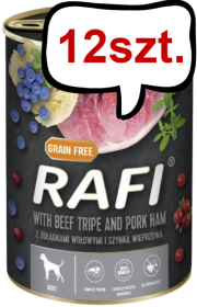 Rafi Dog Żoładki wołowe i szynka z borówką i żurawiną Mokra Karma dla psa op. 400g Pakiet 12szt.