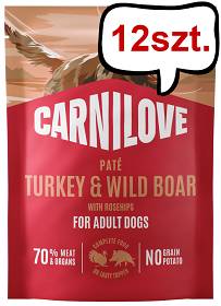 Carnilove Adult Turkey&Wild Boar Pate Mokra Karma dla psa op. 300g Pakiet 12szt. SASZETKA