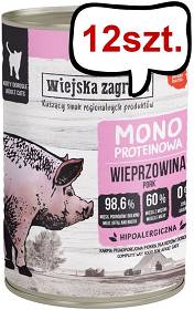Wiejska Zagroda Monoproteinowa Wieprzowina Mokra Karma dla kota op. 400g Pakiet 12szt.