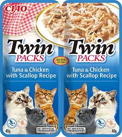 Inaba Ciao Twin Packs Tuna&Chicken&Scallop Recipe Mokra Karma dla kota op. 2x40g + Inaba Ciao Churu 2x14g GRATIS