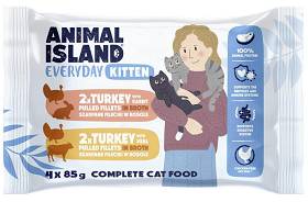Animal Island Everyday Kitten Turkey with Rabbit&Turkey with Veal in Broth Mokra Karma dla kociąt op. 4x85g