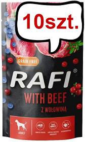 Rafi Dog Wołowina z borówką i żurawiną Mokra Karma dla psa op. 500g Pakiet 10szt.